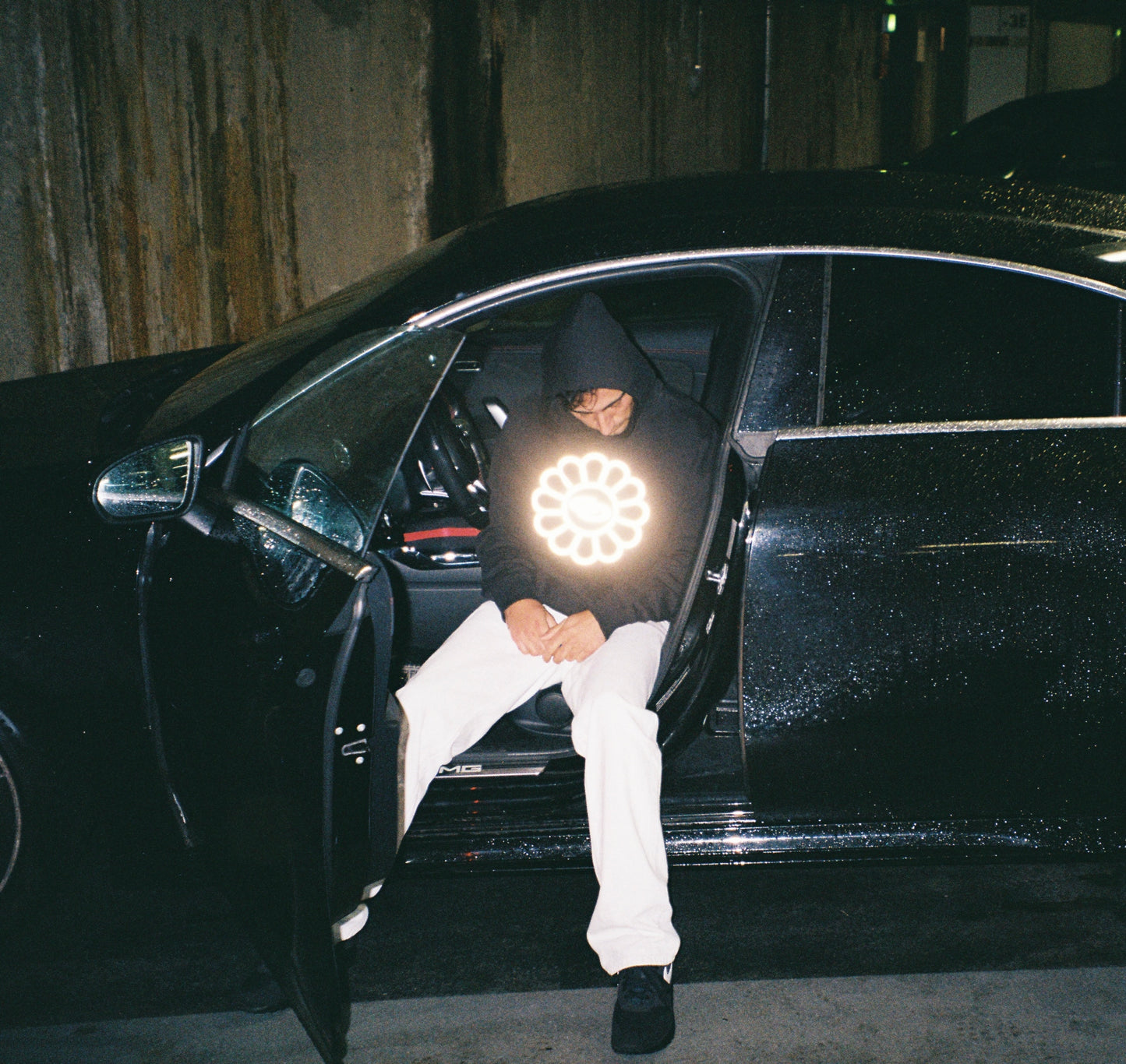 Flowers of Cammino reflective Hoodie - Black